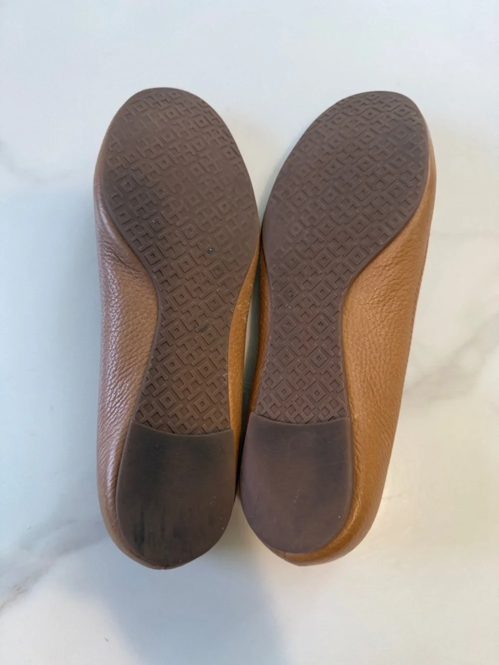 Tory Burch Cognac Leather Logo Ballet Flats
